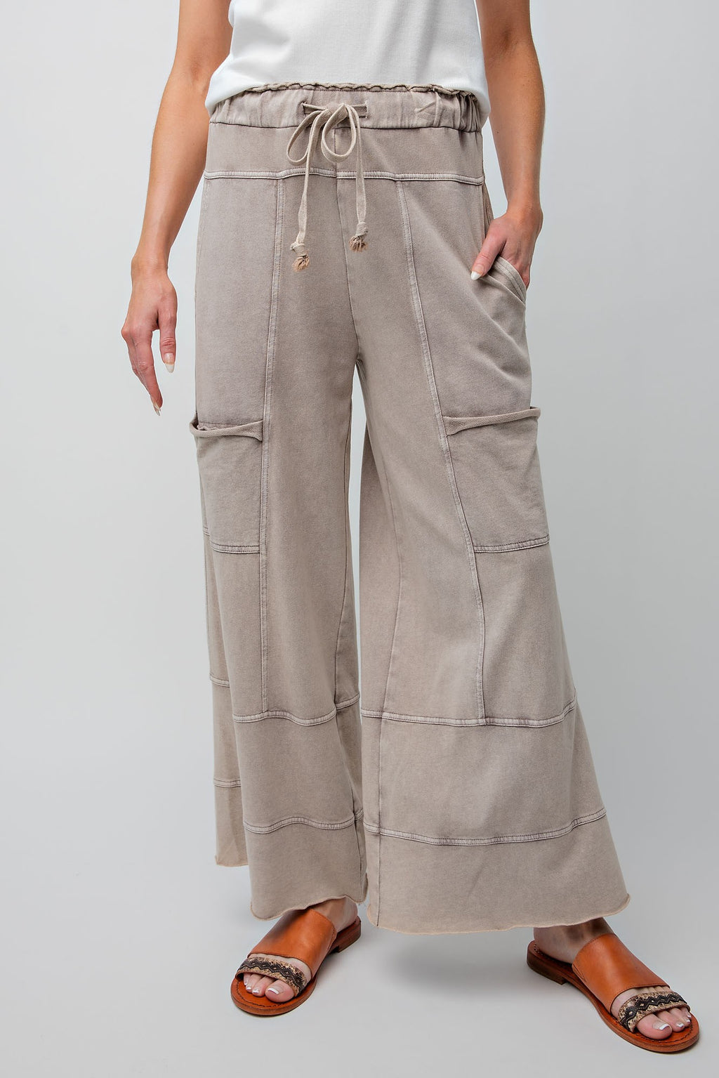 Mushroom Mineral Washed Terry Knit Pant