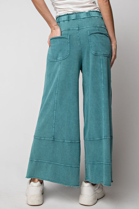 Teal Mineral Washed Terry Knit Pant