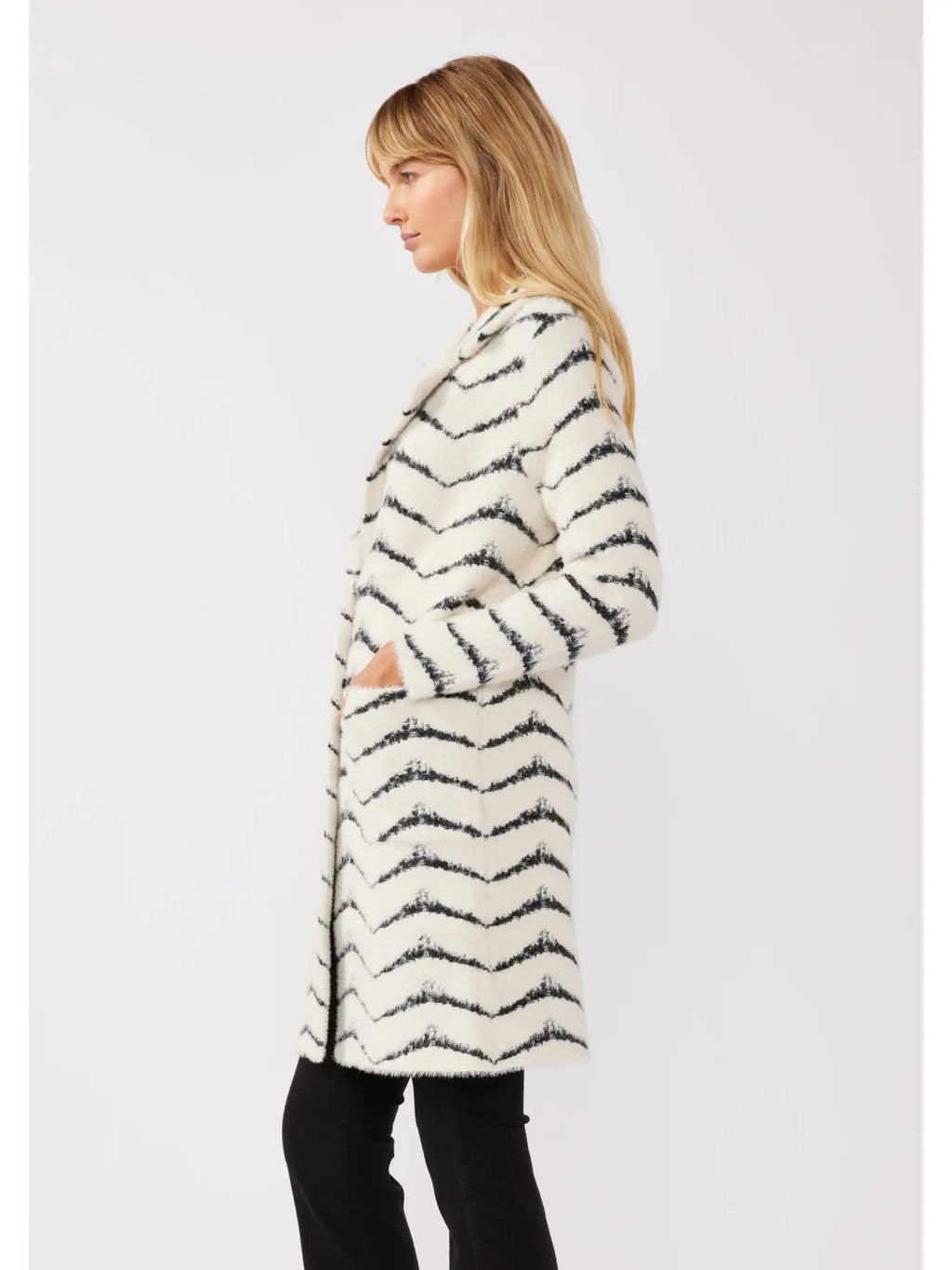 Fuzzy Chevron Jacquard Button Front Cardigan