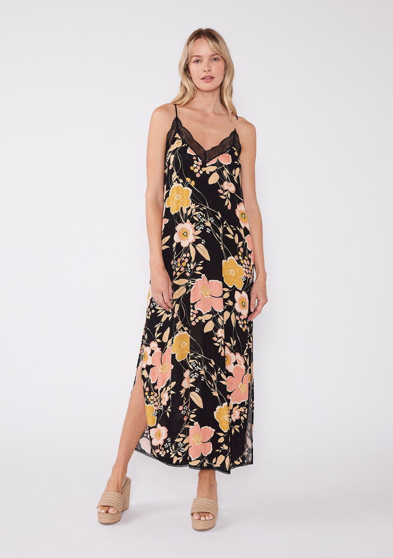 Floral Lace Trim Racerback Maxi Dress
