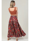 Tiered A Line Smocked Waist Printed Maxi Skirt