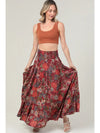 Tiered A Line Smocked Waist Printed Maxi Skirt