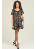 Lace Trim Short Sleeve Printed Dress