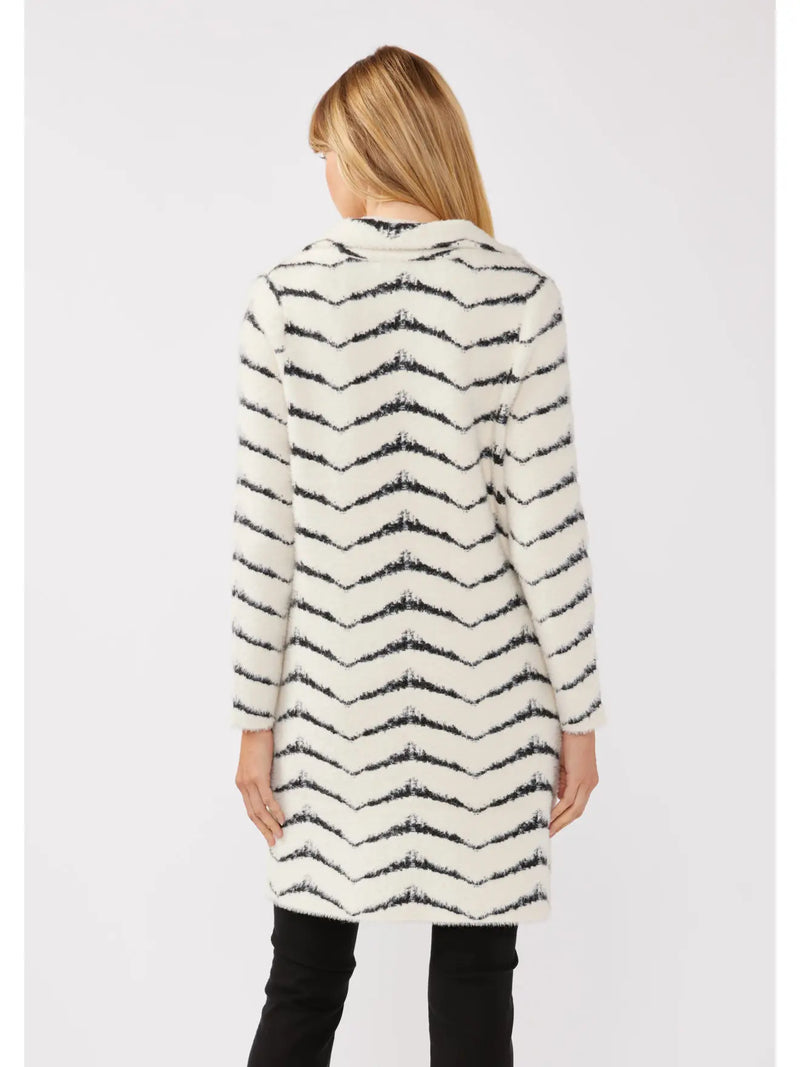 Fuzzy Chevron Jacquard Button Front Cardigan