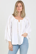 Flaue Bell Sleeve Lace Inset V Neck Top