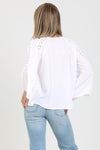 Flaue Bell Sleeve Lace Inset V Neck Top