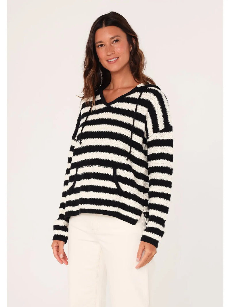 Stripe Drop Shoulder V Neck Pullover Hoodie