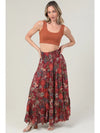 Tiered A Line Smocked Waist Printed Maxi Skirt