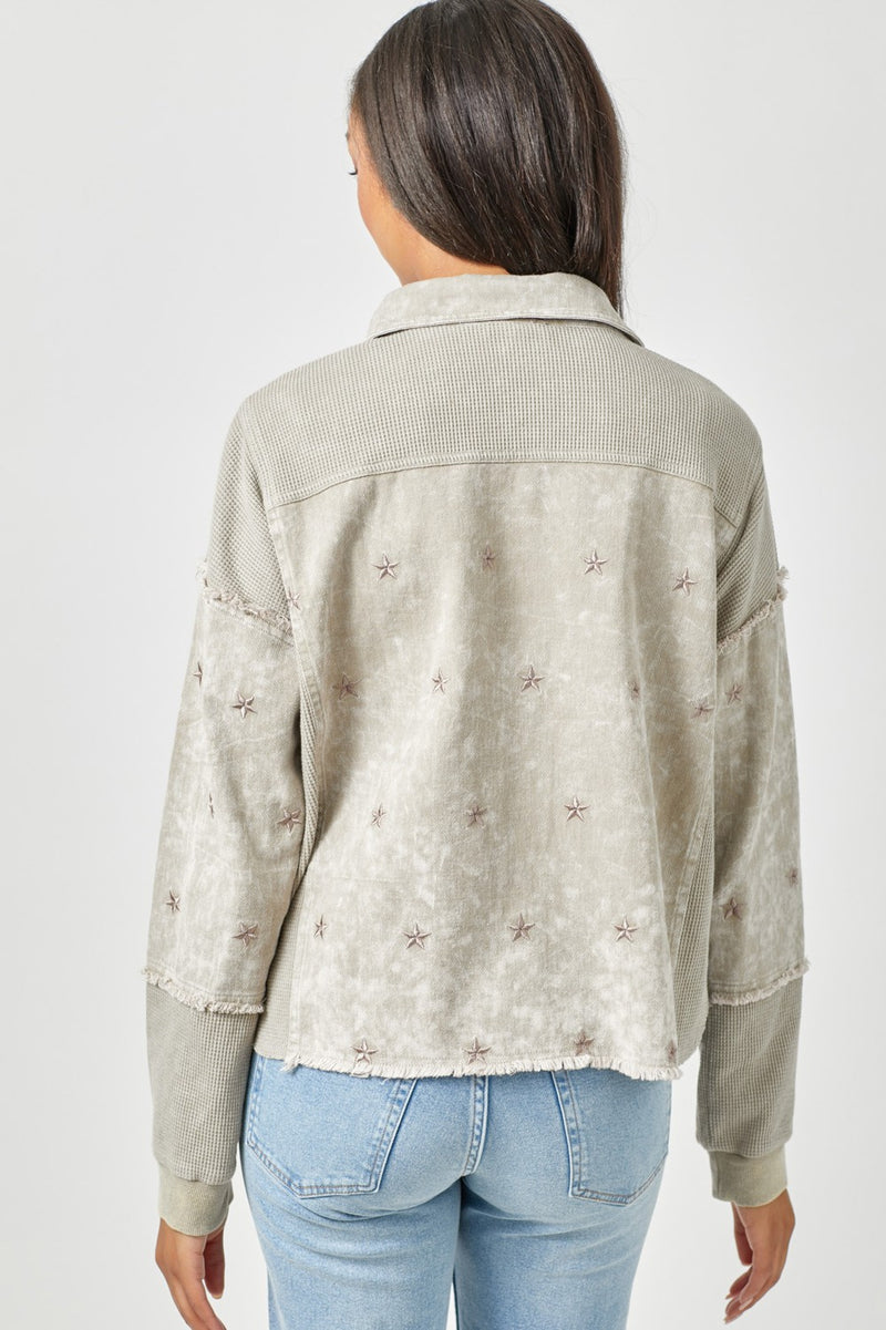 Star Embroidery Washed Jacket With Hood