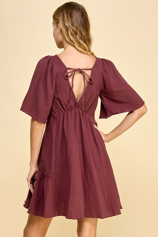 Solid Flutter Sleeve Dress
