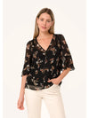 Sheer Floral Half Sleeve Button Down Blouse