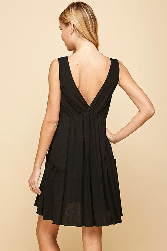 Solid V Neck Full Dress