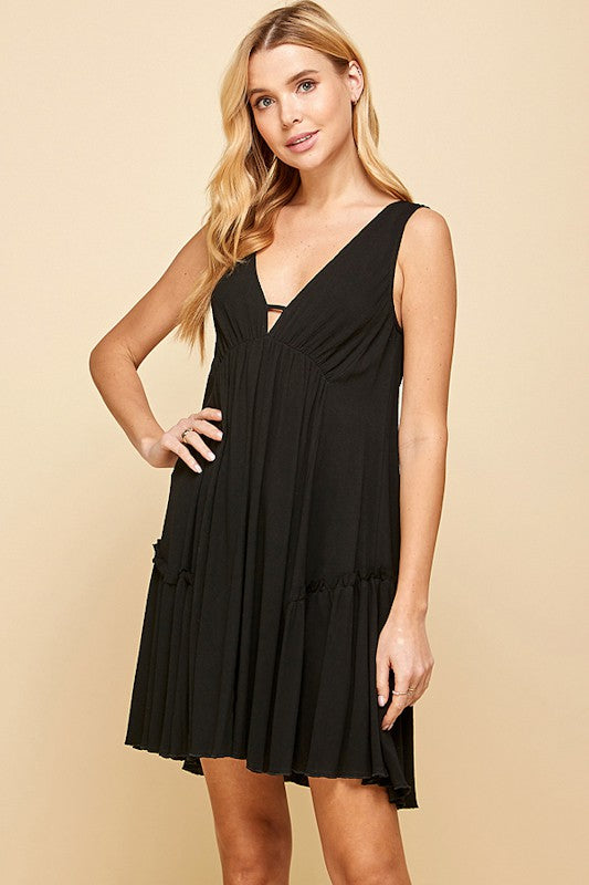 Solid V Neck Full Dress