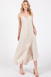 Flowy Dress With Front Slit and Button Trim Detail
