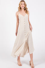 Flowy Dress With Front Slit and Button Trim Detail