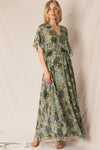 V-Neck Printed Gauze Maxi Dress