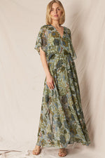V-Neck Printed Gauze Maxi Dress