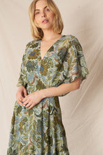 V-Neck Printed Gauze Maxi Dress