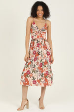 V NECK TWIST FRONT MIDI LENGTH SUN DRESS