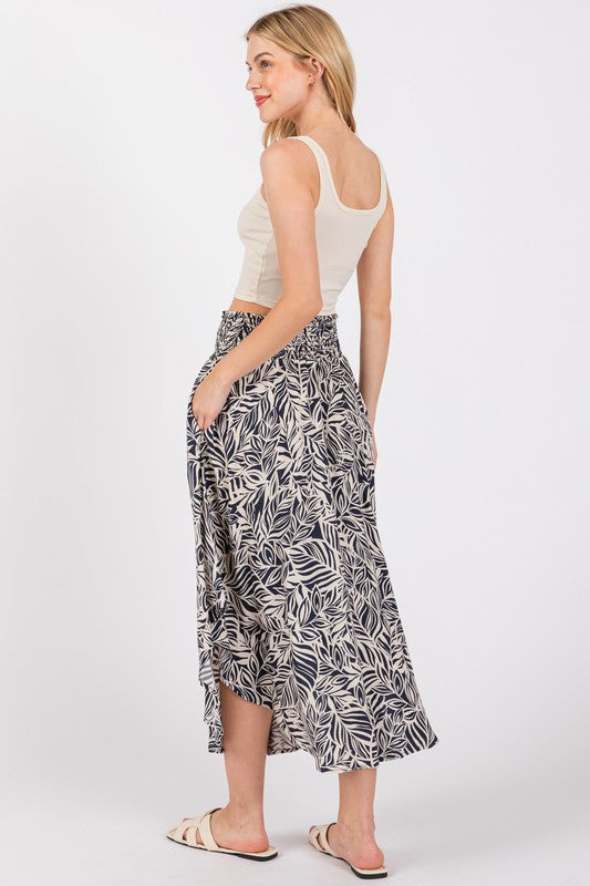Smocked Waistband Mid Skirt