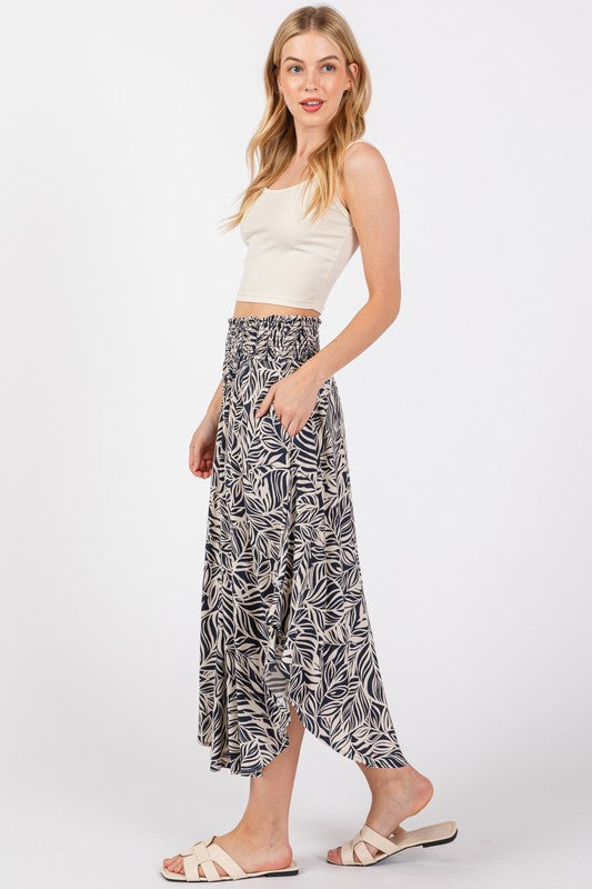 Smocked Waistband Mid Skirt