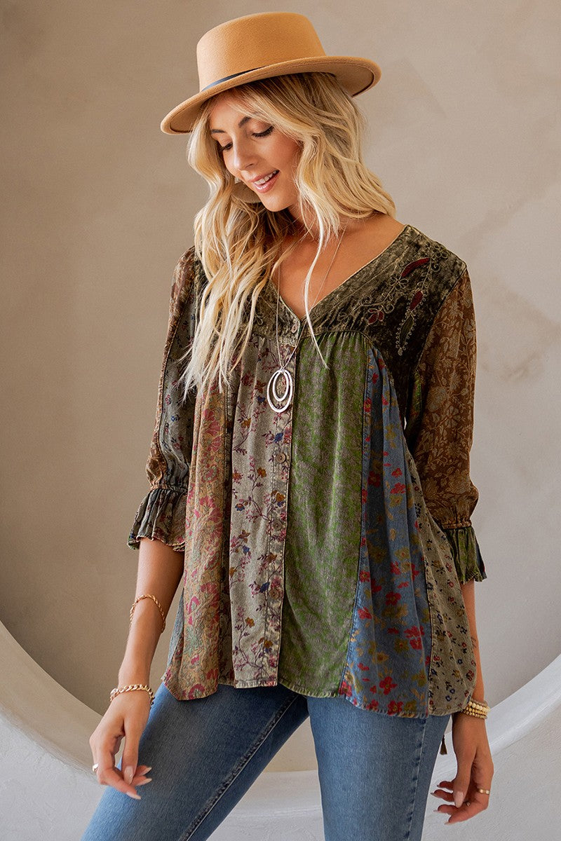 Vintage Boho Patch Velvet Top