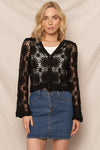 Black Flower Pattern Crochet Cardigan