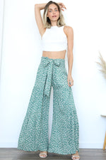 Cactus Print Wide Leg Tiered Pants