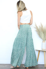 Cactus Print Wide Leg Tiered Pants