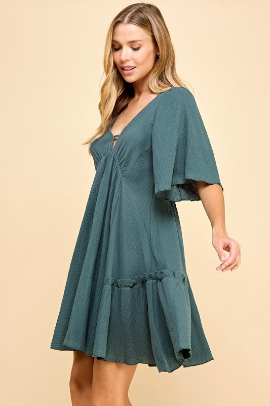 Solid Flutter Sleeve Dress