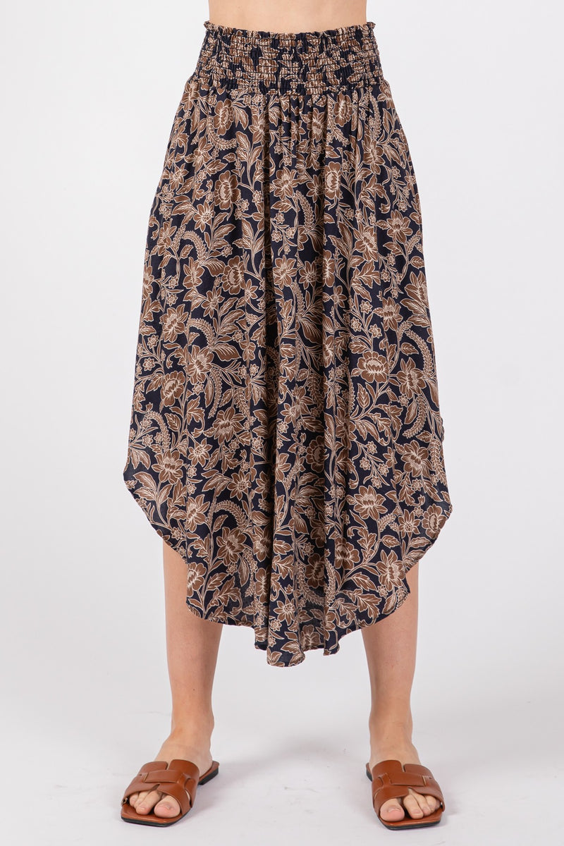 Smocked Waist Midi Skirt