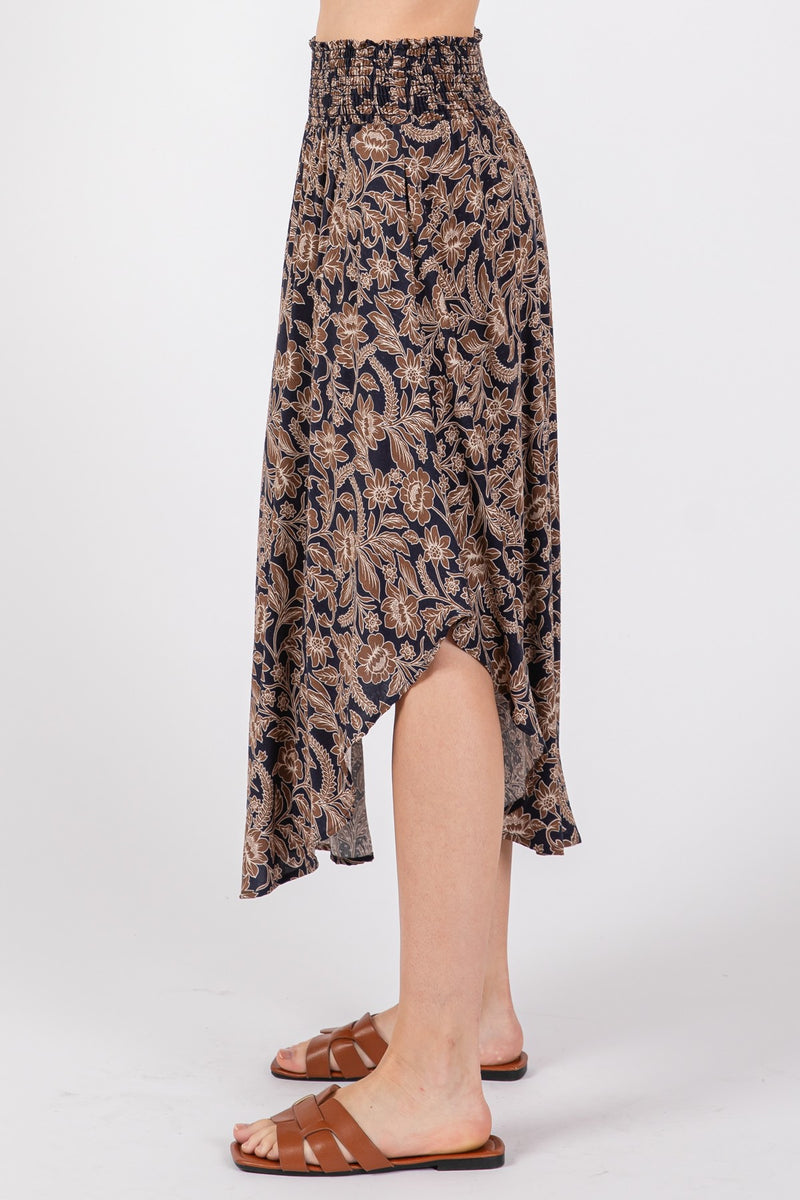 Smocked Waist Midi Skirt