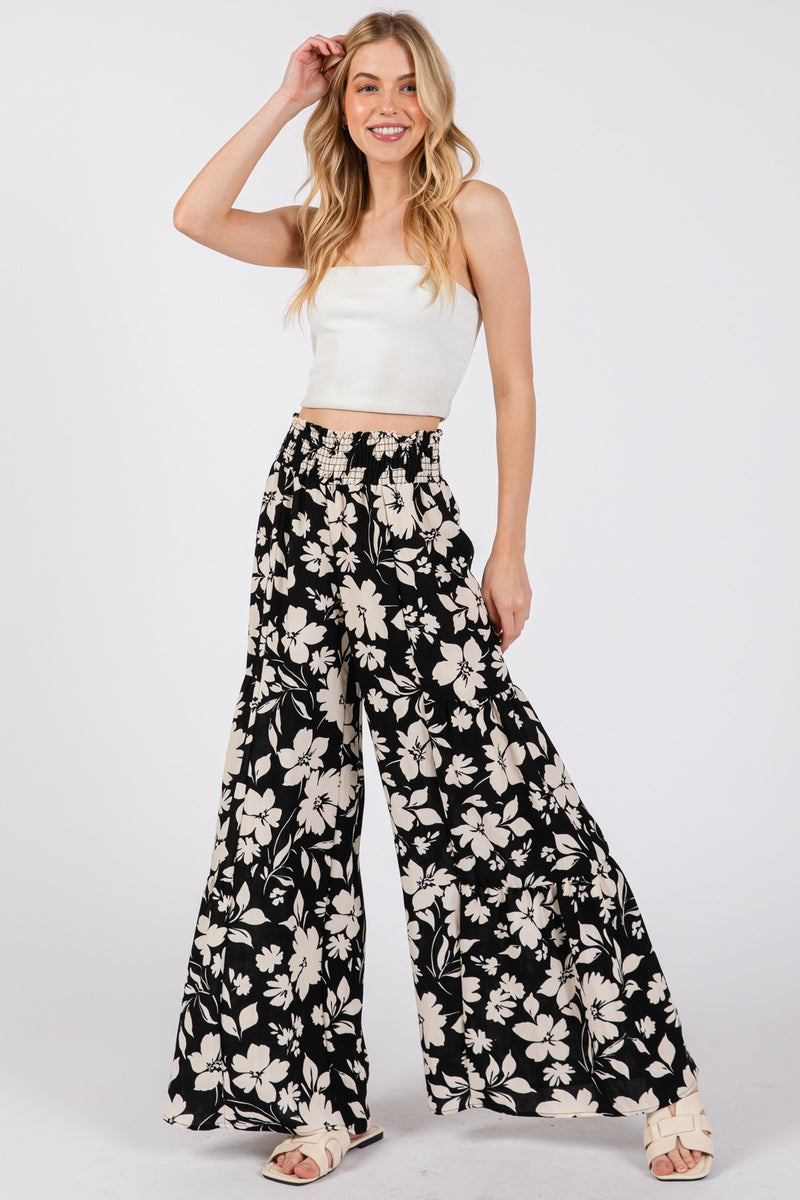 WOVEN PRINT TIERED PANTS