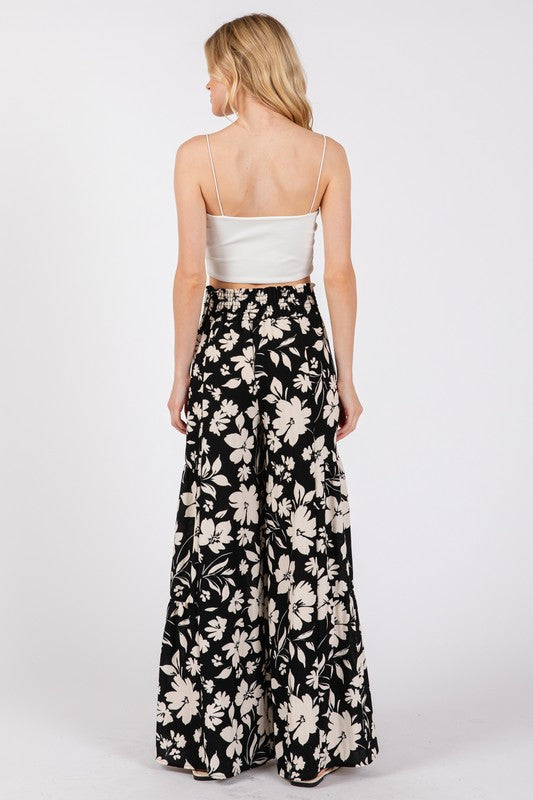 WOVEN PRINT TIERED PANTS