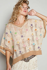V-neck sleeveless flower outseam thin sweater top