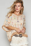 V-neck sleeveless flower outseam thin sweater top