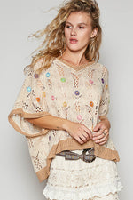 V-neck sleeveless flower outseam thin sweater top
