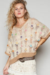 V-neck sleeveless flower outseam thin sweater top