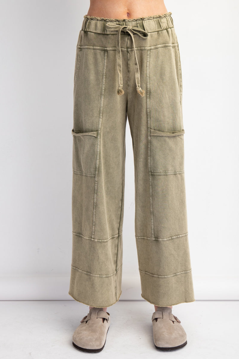 Olive Mineral Washed Terry Knit Pants