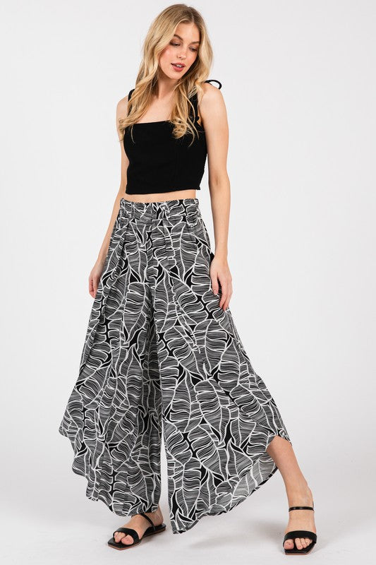 Woven Overlap Front Slit Thigh Pants