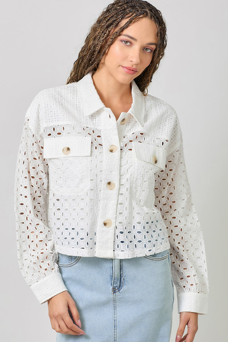 Button Down Mixed Eyelet Jacket