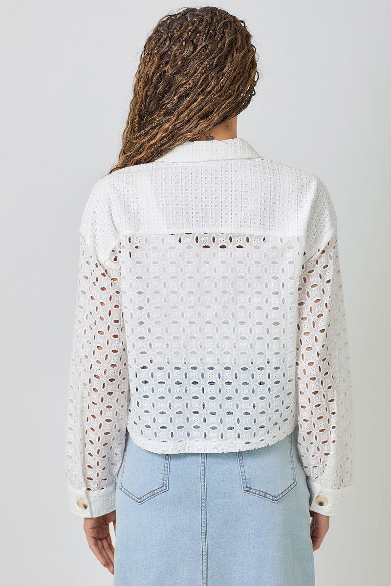 Button Down Mixed Eyelet Jacket