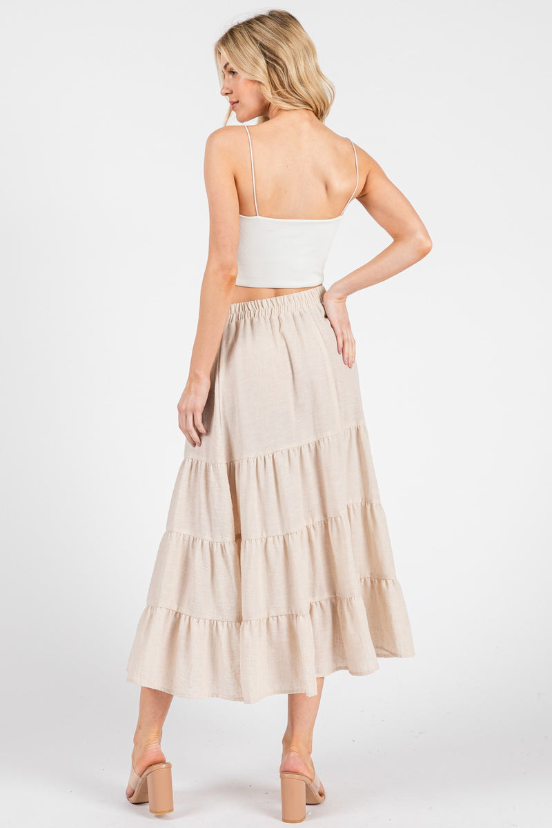 WAIST ELASTIC TIERED DETAILED MAXI SKIRT