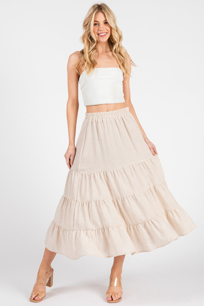 WAIST ELASTIC TIERED DETAILED MAXI SKIRT