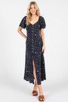 Dot Printed Princess Neckline Long Dress