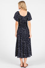Dot Printed Princess Neckline Long Dress