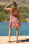 RUFFLE TRIM FLORAL PRINTED TANK DRESS