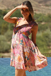 RUFFLE TRIM FLORAL PRINTED TANK DRESS