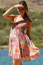 RUFFLE TRIM FLORAL PRINTED TANK DRESS