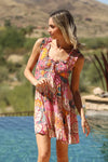RUFFLE TRIM FLORAL PRINTED TANK DRESS
